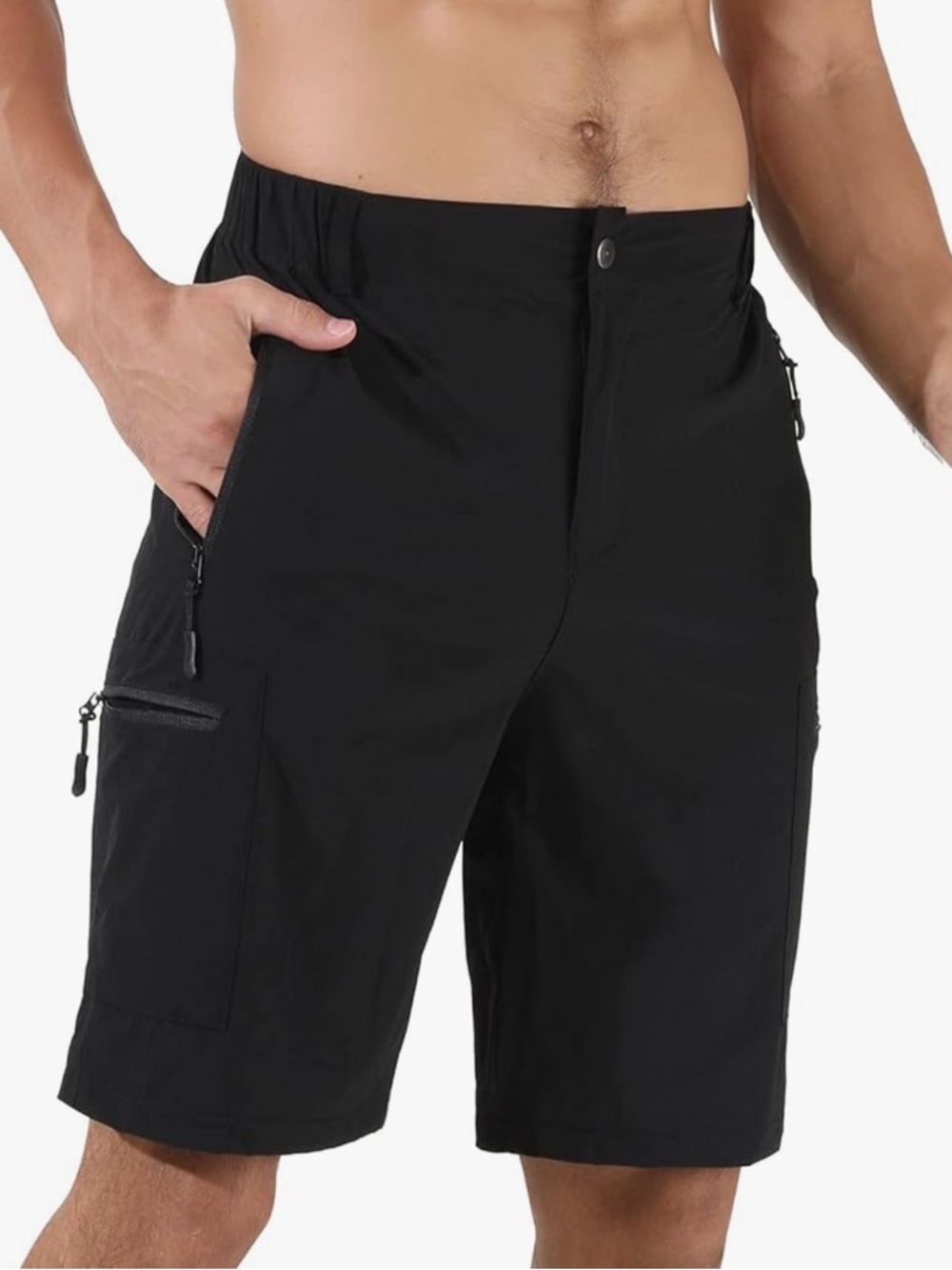 Men's Black Cargo Shorts with Zipper Pockets